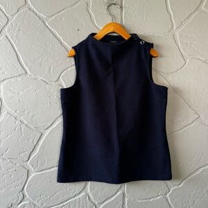 Talbots Petite Navy Ribbed Sleeveless Top Snap Shoulder Medium Petite